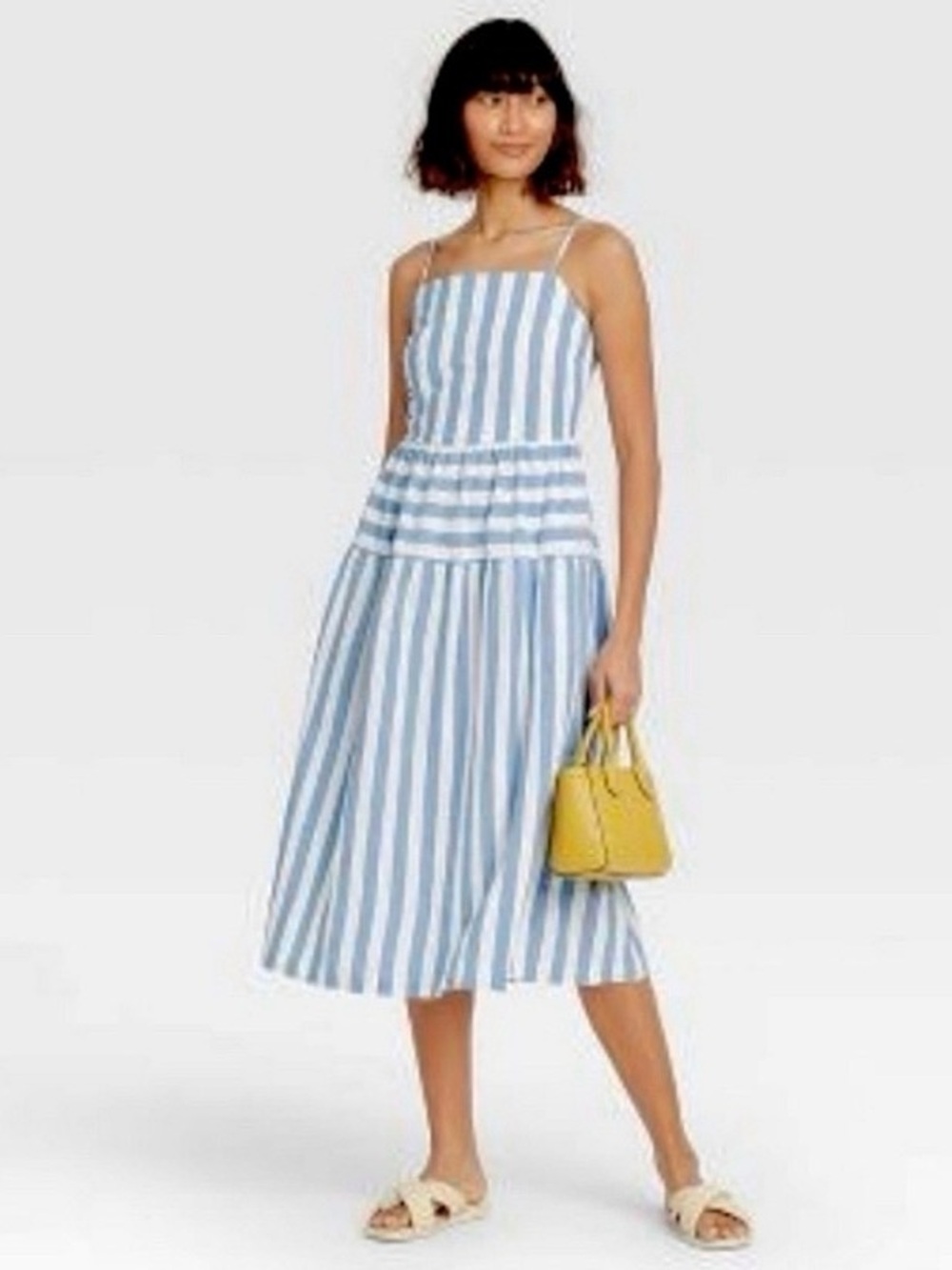Universal Thread Blue White Striped Cotton Tiered Midi Dress Size S